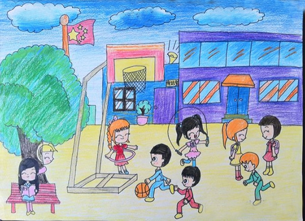 开心的学校生活画画图片